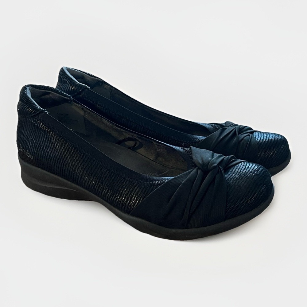 Jambu Tara Womens 8.5M Black Bow Low Wedge Comfort Shoes Corporate Dressy